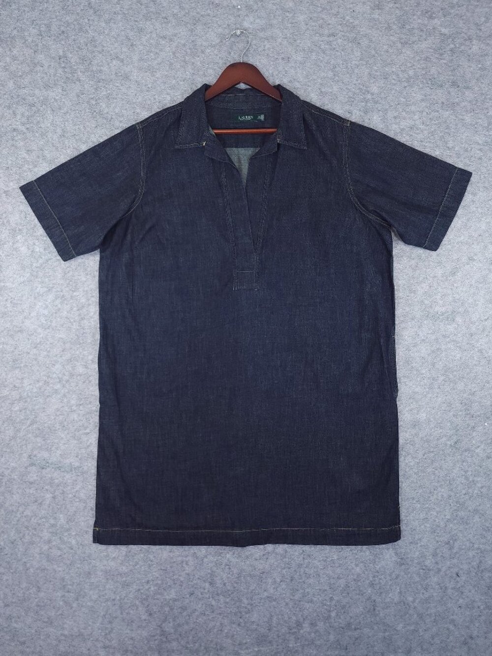 Lauren Ralph Lauren Chainna Plus 3X Denim Popover Shift Dress Dark Wash Pockets